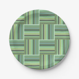 Assiettes En Carton Motif de tissage à rayures vert olive
