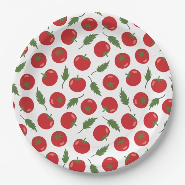 Assiettes En Carton Motif de tomate rouge tiré à la main (Devant)