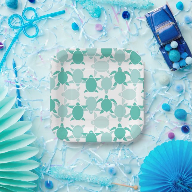 Assiettes En Carton Motif de tortue turquoise (Fête)