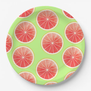 Assiettes En Carton Motif de tranches de pamplemousse rose