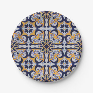 Assiettes En Carton motif de tuiles portugaises