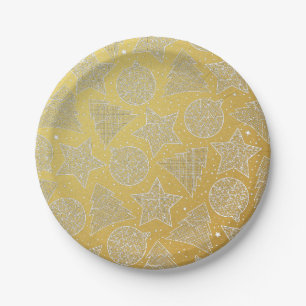 Assiettes En Carton Motif de vacances Gold & White Custom Christmas
