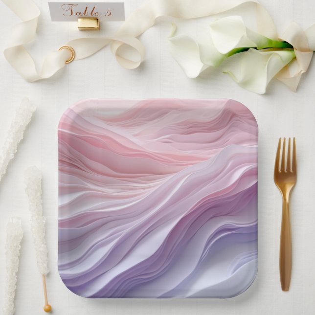 Assiettes En Carton Motif de vague de calme Pastel (Mariage)