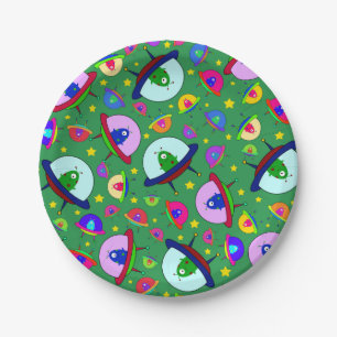 Assiettes En Carton Motif de vaisseau spatial alien vert