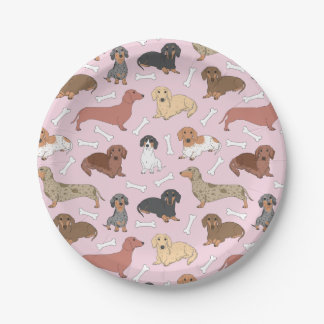Assiettes En Carton motif de variété dachshund en rose