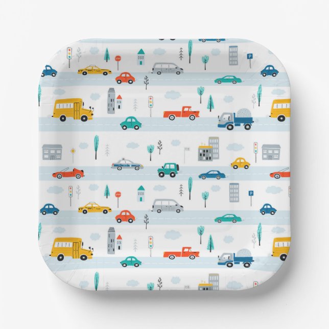 Assiettes En Carton Motif de véhicule routier migre (Recto)