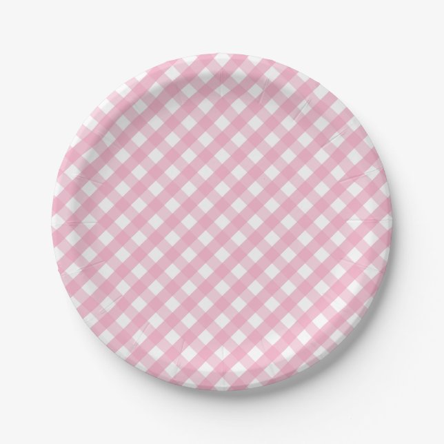 Assiettes En Carton Motif de vérification En vichy rose (Devant)