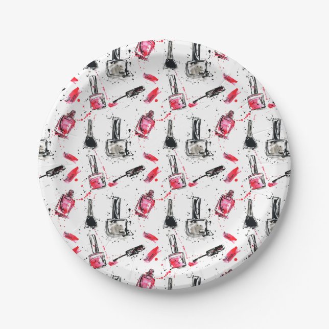 Assiettes En Carton Motif de vernis à ongles d'aquarelle (Devant)