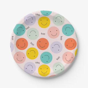 Assiettes En Carton Motif de visage joyeux souriant coloré