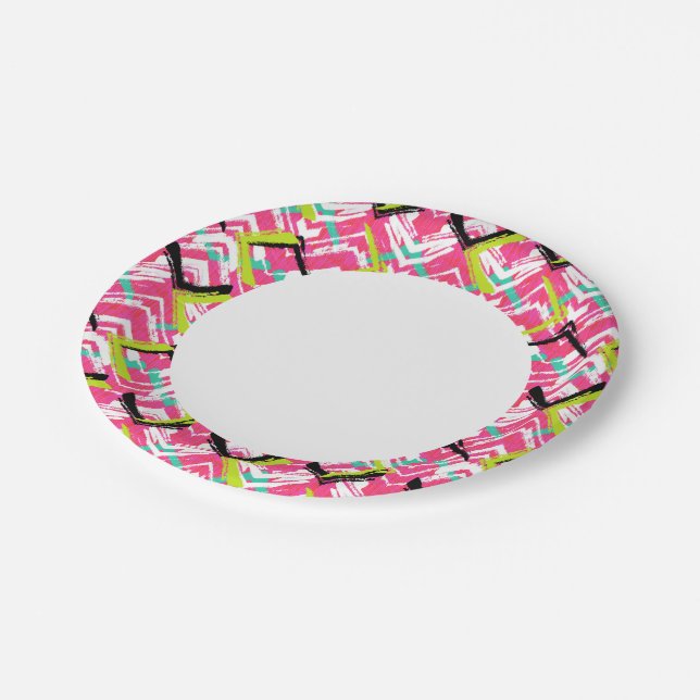 Assiettes En Carton Motif de zag de Zig rose-main (Angle)