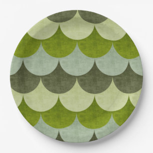 Assiettes En Carton Motif d'écaille de dragon vert festonné