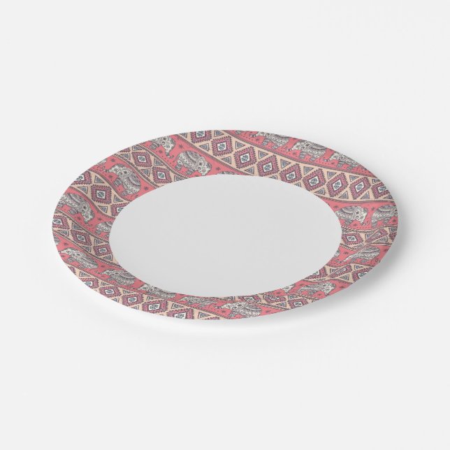 Assiettes En Carton Motif d'éléphant rose (Angle)