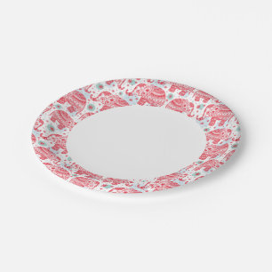 Assiettes En Carton Motif d'éléphant rouge