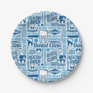 Assiettes En Carton Motif dentaire bleu de clinique