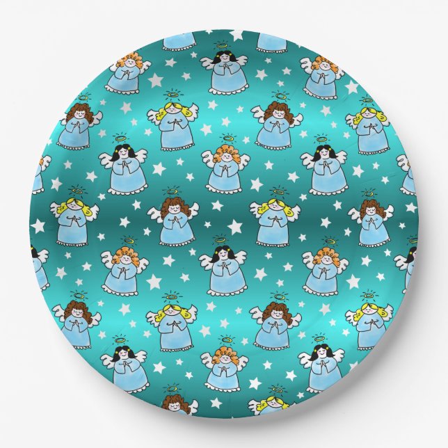 Assiettes En Carton Motif des anges célestes de Noël (Devant)