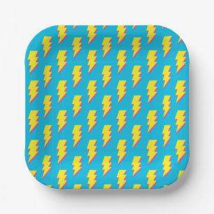 Assiettes En Carton motif des années 80/90's Fun Blue Yellow Bolt Neon