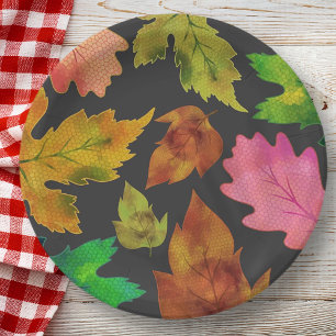 Assiettes En Carton Motif des feuilles d'automne modernes   Thanksgivi