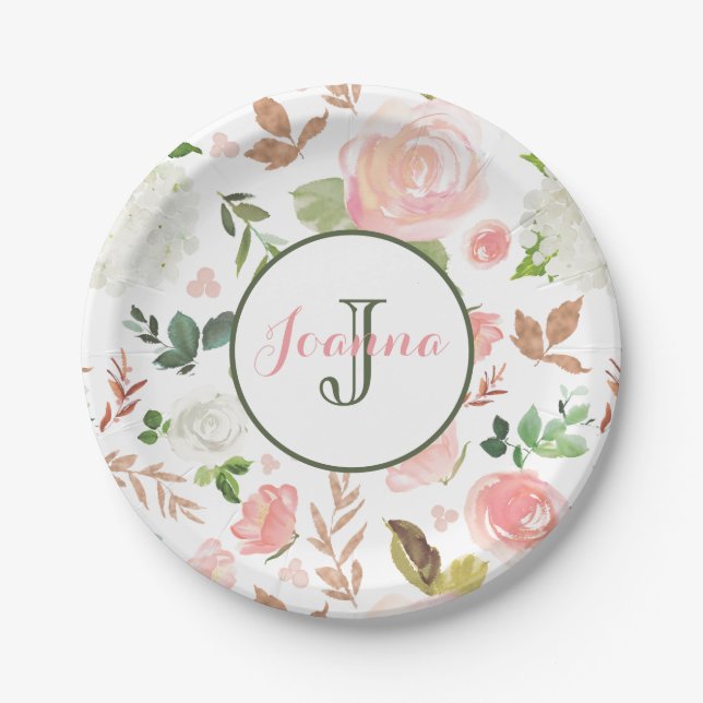 Assiettes En Carton Motif des fleurs aquarelles (Devant)