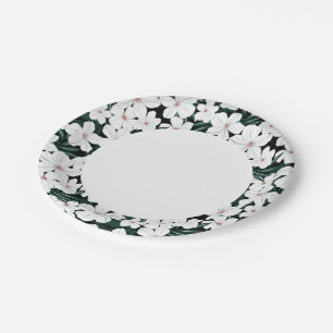 Assiettes En Carton Motif des fleurs tropicales blanches