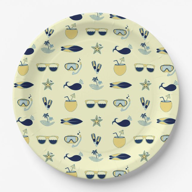 Assiettes En Carton Motif des icônes estivales tendance (Devant)