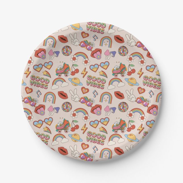Assiettes En Carton Motif des icônes hippie (Devant)