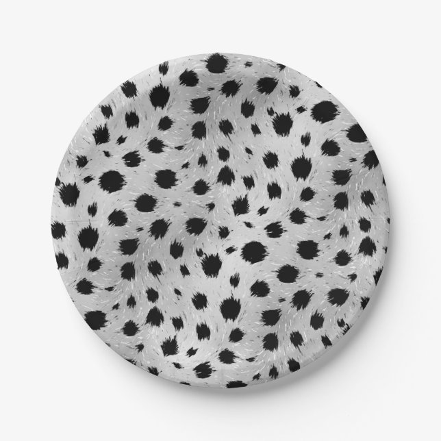 Assiettes En Carton Motif des points Dalmatiens noirs et blancs (Devant)