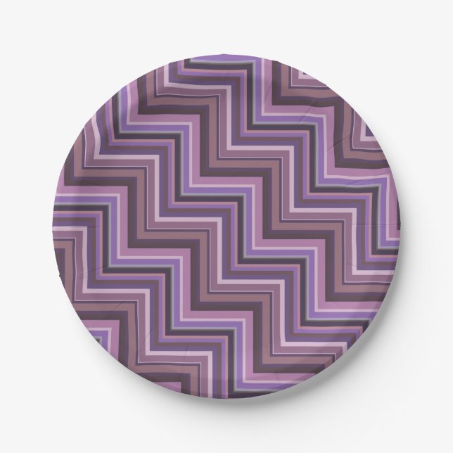 Assiettes En Carton Motif d'escaliers à rayures mauve (Devant)