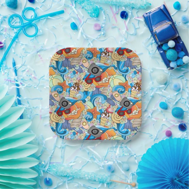 Assiettes En Carton Motif d'été (Fête)