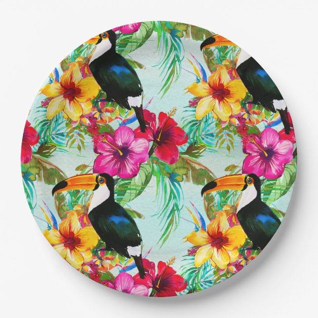Assiettes En Carton Motif d'été tropical (Devant)