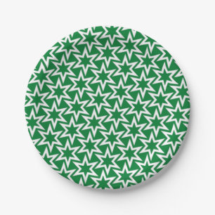 Assiettes En Carton Motif d'étoile géométrique blanc et vert