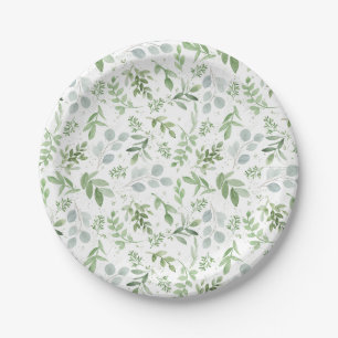 Assiettes En Carton Motif d'eucalyptus et de verdure à l'aquarelle
