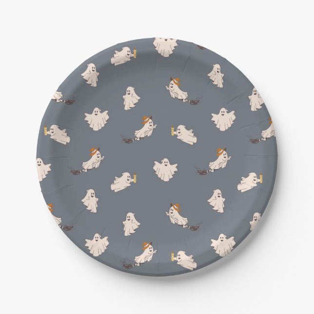 Assiettes En Carton Motif d'Halloween des fantômes (Devant)