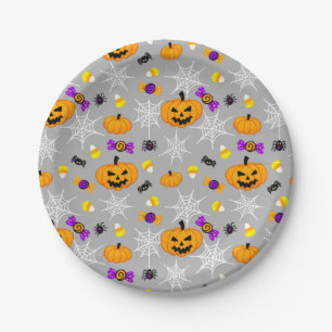 Assiettes En Carton Motif d'Halloween gris mou
