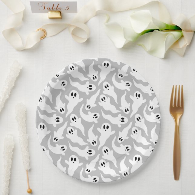 Assiettes En Carton Motif d'Halloween gris mou (Mariage)