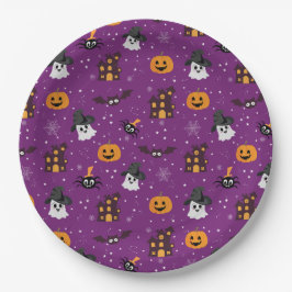 Assiettes En Carton Motif d'Halloween violet