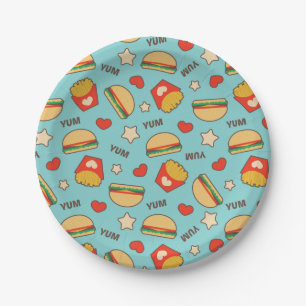 Assiettes En Carton Motif d'hamburgers et de fritures