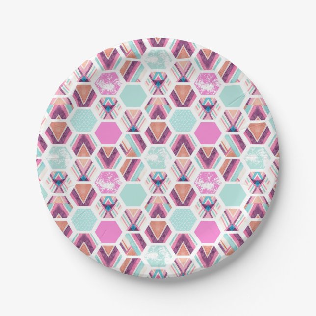 Assiettes En Carton Motif d'hexagone d'aquarelle (Devant)
