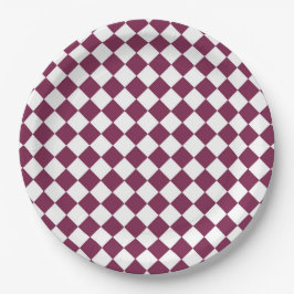 Assiettes En Carton Motif diamant à carreaux blanc et burgundy