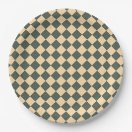 Assiettes En Carton Motif diamant à carreaux jaune vert