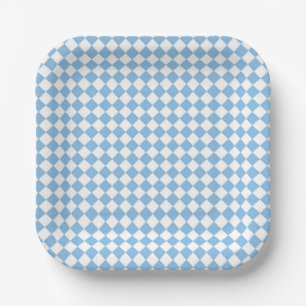 Assiettes En Carton Motif diamant de damier bleu et blanc