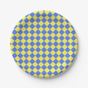 Assiettes En Carton Motif diamant jaune Checker bleu