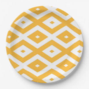 Assiettes En Carton Motif diamant jaune et blanc soleil