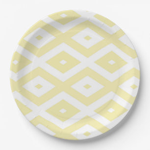 Assiettes En Carton Motif diamant jaune pâle et blanc