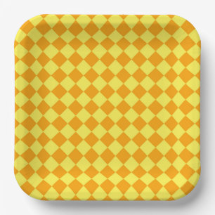Assiettes En Carton Motif diamant orange jaune Checker
