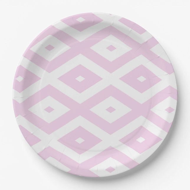 Assiettes En Carton Motif diamant rose pâle et blanc (Devant)