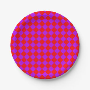 Assiettes En Carton Motif diamant rouge pourpre Checker