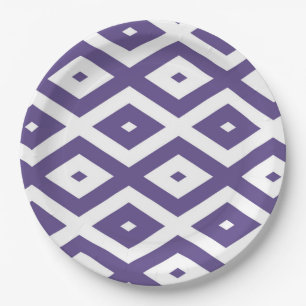 Assiettes En Carton Motif diamant ultra violet et blanc
