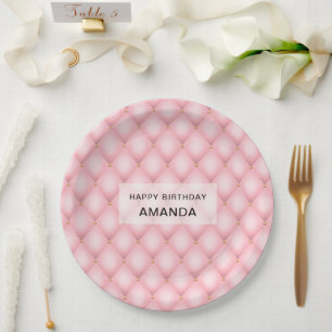 Assiettes En Carton Motif Diamond Tufted Rose de luxe Anniversaire
