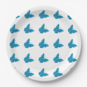 Assiettes En Carton Motif d'illustration de papillons bleus