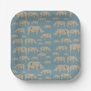Assiettes En Carton Motif d'illustration Rhinoceros Rhino